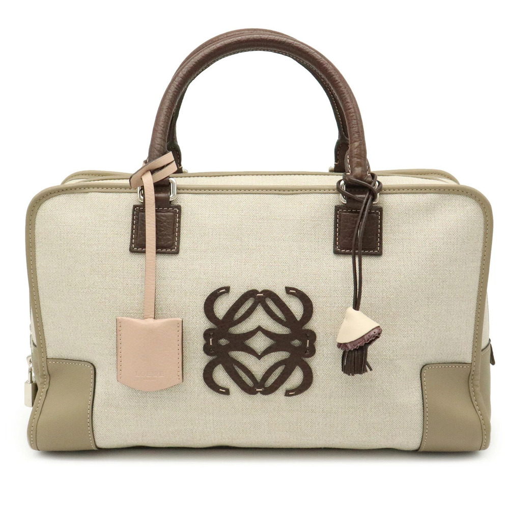 Loewe Amazona Handbag Bton Bag Charm Glitter Leather Greige Gray